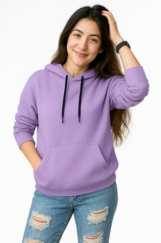 Image of Women's Black Fleece Hoodie Oversized Fit Soft Warm Winter Hooded Sweatshirt with Kangaroo Pocket