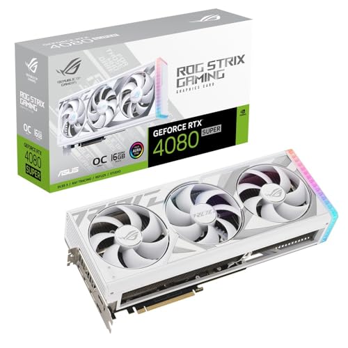 ASUS GeForce RTX 4080 Super ROG Strix White OCROG Strix GeForce RTX 4080 SUPER 16GB GDDR6X OC Edition with DLSS 3 and chart-topping thermal performance. (16GB GDDR6X/PCI Express 4.0/2670MHz/23000MHz)