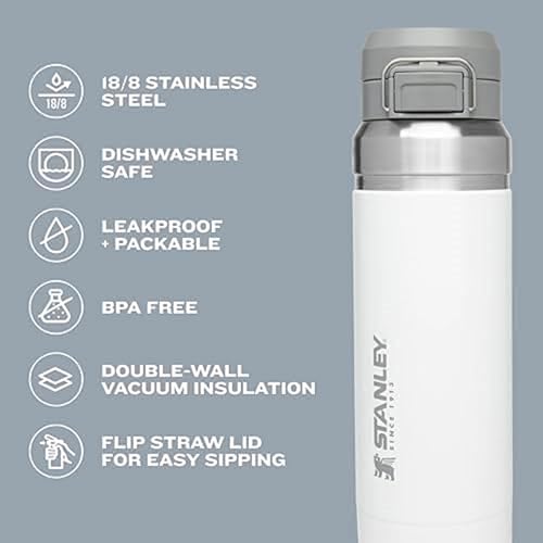 Stanley Quick Flip GO Water Bottle 24 oz | Push Button Lid | Leakproof and Packable for Travel and Sports | Insulated Stainless Steel | BPA-Free | Polar4