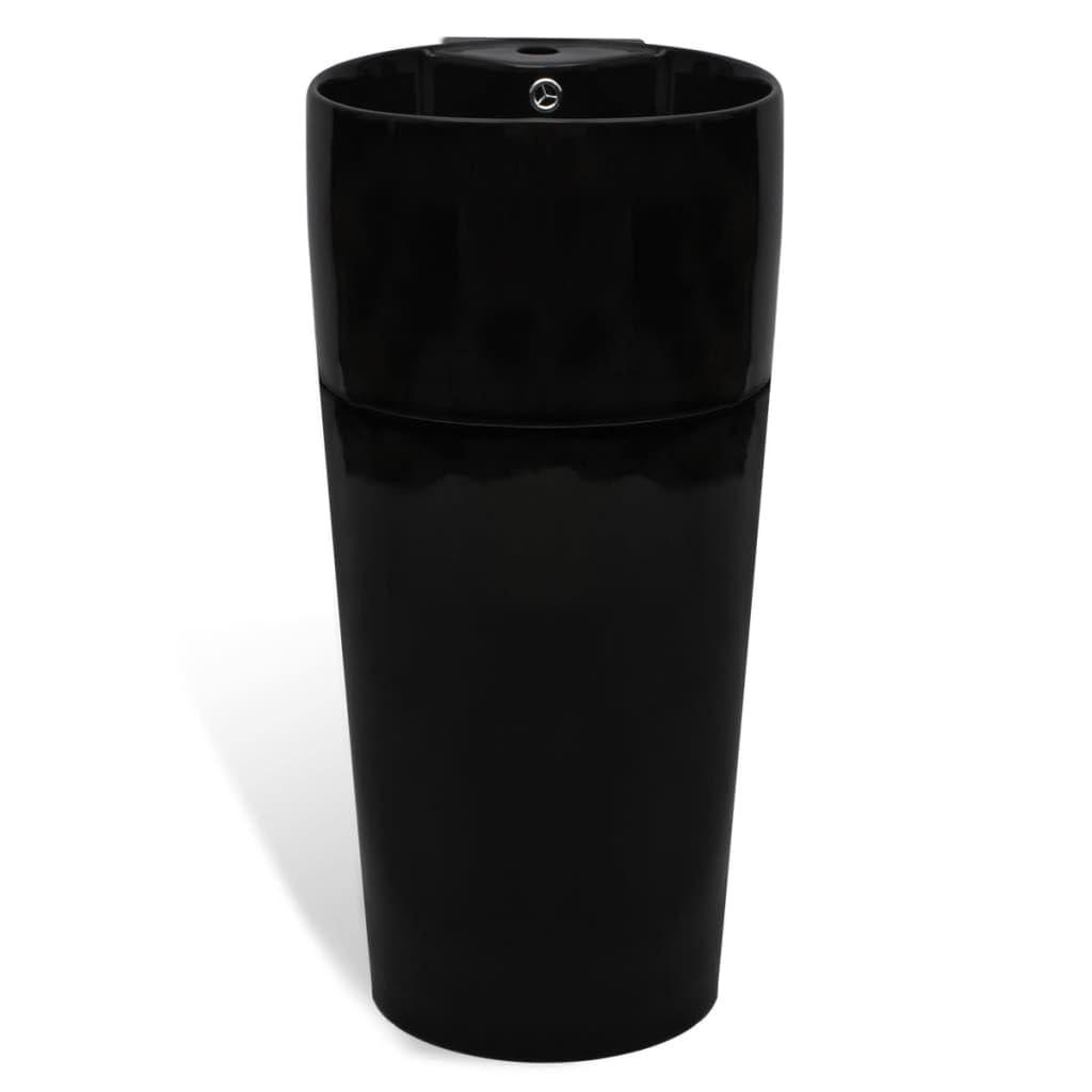 vidaXL Waschbecken Keramik Hahnloch Schwarz Standwaschbecken Waschtischsäule