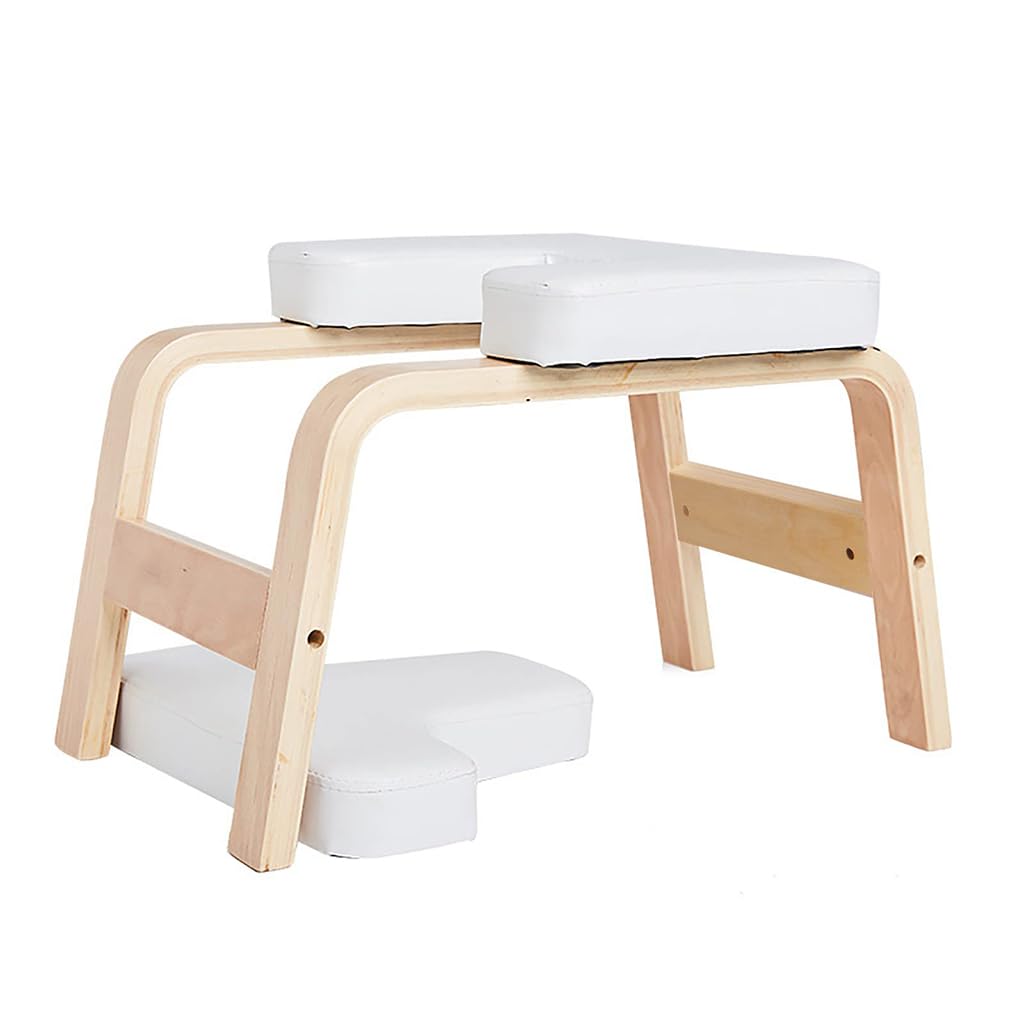Sedia Yoga per Verticale sulla Testa,Sgabello Yoga per la Casa,Sedia per Inversione Yoga,Struttura in Legno Massello,Sgabello Verticale per Yoga con Cuscino del Sedile Rimovibile a Forma di T,Bianco