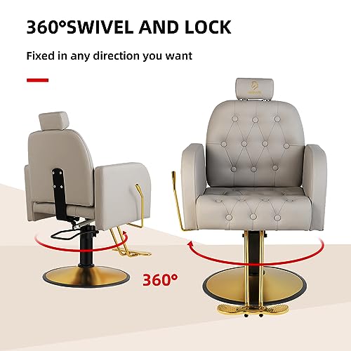 Barber Chair Salon Chair Adjustable Height and 360 Degree Rolling Swivel Hair Styling Chair Hydraulic Recline Salon for Barbershop Hair Salon Spa Equipment-Grey - Image 5