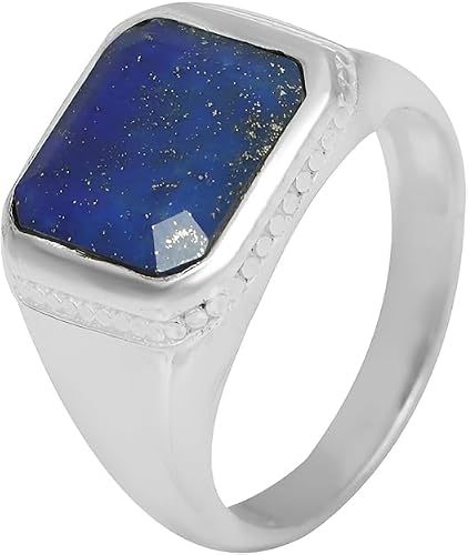 MOUNTJEWELS Natural Mens Lapis Lazuli Ring 925 Sterling Silver Lapis