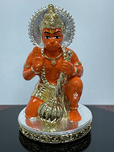 Image of Gold Plated Hanuman Ji Statue Kesari Hanuman Ji Ki Murti for Home Temple Office Study Table Hanuman Ji Idol Gift