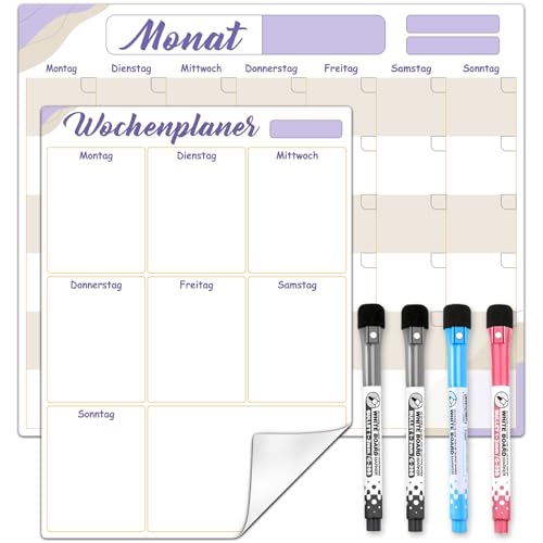 CUHIOY Kalender Monatsplaner Wochenplan Whiteboard Selbstklebend für Kühlschrank oder Wand – Für jede glatte Oberfläche, Mit Nanotechnologie, Kühlschrank Kalender 2024 für Familienplan Organisation., 16.95