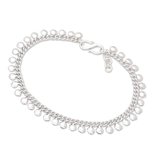 Novica Handmade .925 Sterling Silver Anklet Balinese 925 With Round Charms Chain Indonesia 'Moonlit Path' #TOP1