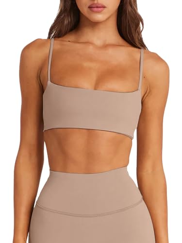 Image of LASLULU Womens Adjustable Spaghetti Straps Sports Bra Square Neck Wireless Padded Workout Yoga Crop Tops