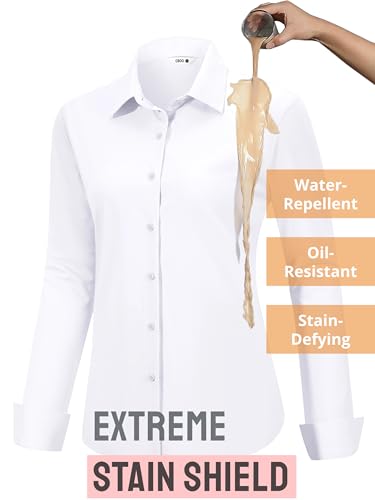 CBOO Women's Stain-Resistant Shirts Wrinkle Free & Non Iron Long Sleeve Button Down Blouse Office Tops2