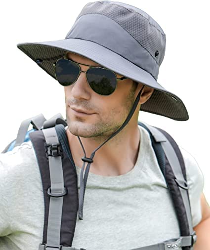 Zeki Men & Women Stylish Summer Cowboy Hats Stylish Fishing Hat UV Protection Safari & Camping Travellers Bucket Hats (Grey)