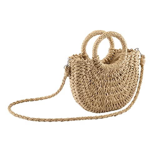 CHIC DIARY Small Summer Beach Straw Bag for Women Crossbody Top Handle Shoulder Handbag Mini Handwoven Rattan Clutch Purse