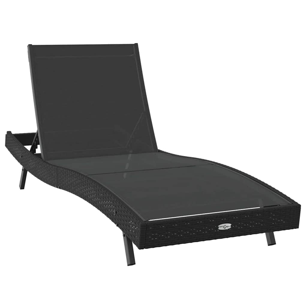 Leżak do opalania, zestaw 2 sztuk, czarny, polirattanowy ze stołem, regulowane oparcie, do ogrodu, na taras, balkon, basen, plażę, kemping, do wypoczynku na świeżym powietrzu