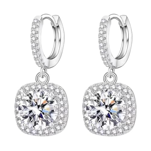 GIRIOIZ High-Carbon Diamond Hoop Earrings for Women Sterling Silver Cuff Earrings Drop Huggie Stud Halo Earrings with 18K (White2)