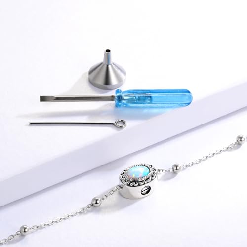 MANBU Sterling Silver Cremation Bracelet for Ashes: Oval Opal Urn Ash Bracelet Memorial Jewelry Bereavement Keepsake Gifts for Loss of a Loved One4