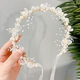 YOUlDIANZI Flower Girl Hair Accessory, Princess Headpiece White, Wedding Hair Accessories for Kids, Flower Headband Pearl for Girl and Flower Girls Bridal Wedding Hair Band, Women Headbands (Gold)