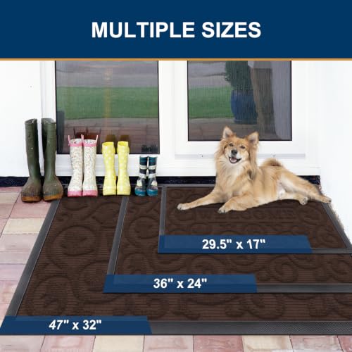 Image of Smiry Welcome Door Mat Outside Entrance, Heavy Duty Trap Dirt and Moisture Easy Clean Low Profile Patio Porch Indoor Outdoor Front Doormat for Entry, 47x32 Inch, Dark Brown