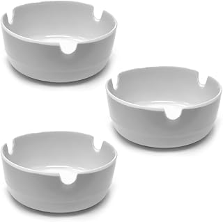 Generic White Plastic Modern Cigarette Ashtray Set of 3 (3" Diameter) Perfect for Home Patio Restaurant