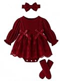 JiAmy Romperjurk voor babymeisjes met lange ribgebreide mouwen en tule, rood, 9-12 Maanden