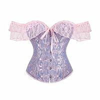 Nujvnuj Lady Sleeved Strumpfhose One-Line Shoulder Shapewear Brautkleid Sexy Belted Waistcoat Victorian Retro Waisted Court Corset (S, blau-rosa)