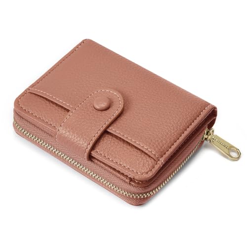 ANYWN Portafoglio donna piccolo in pelle morbida, borsellino donna piccolo, mini portafogli con grande zip portamonete, Rosa