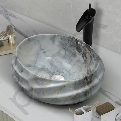 Image of Plantex Ceramic Wash Basin for Bathroom /Table Top Ceramic Basin /Washbasin for Hotel /Restaurant (Marble Finish - 18 x 15 x 7 inch)