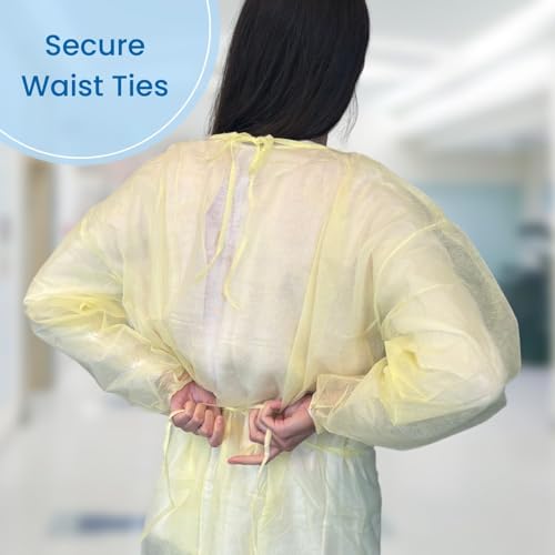 HCS PPE Gowns - Disposable Gowns, Medical - Single Layer, Spunbound Isolation Gown Disposable - Elastic Cuffs, Neck & Waist Tie - Home, Clinic, Dentist, Hospital - Yellow Cover Gown, Large (10 Pack) - Image 5