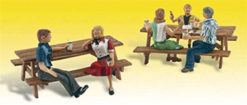 Outdoor Dining (5 Figures & 2 Picnic Tables) HO Scale Woodland Scenics