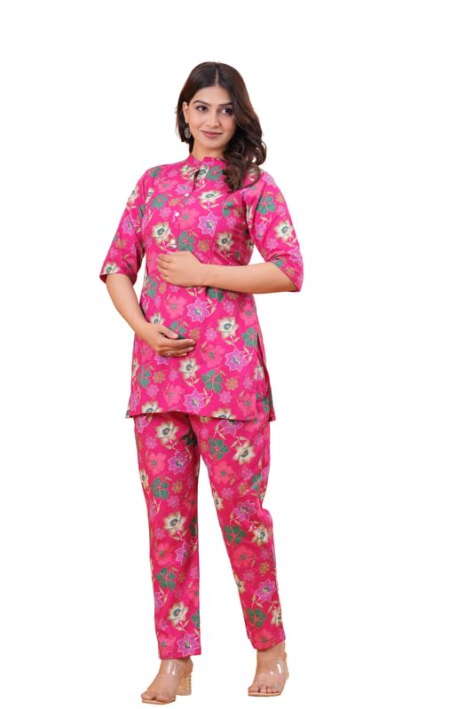 Printed Maternity And Feeding Cotton Co-ord Set For Women Comfortable Nursing Wear Two Piece Lounge Set With Concealed Zippers For Breastfeeding Soft Breathable Pregnancy And Postpartum Outfit-picture-14