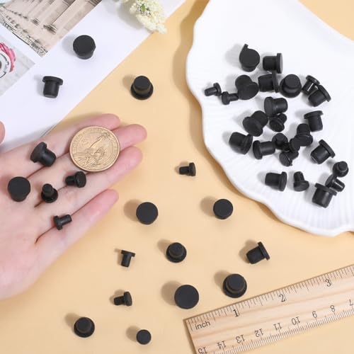 GORGECRAFT 50Stk 5 Größen Silikon-Lochstopfen Schwarz Rund Gummi Wasserdicht Knopfloch-Endabdeckungen Weicher Flexibler Stopper Passend Für Löcher Mit 4-9.5mm Innendurchmesser Flaschen Rohre