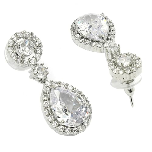 Image of Zeneme Fashion Rhodium Plated Brass Silver Toned Fancy Tear Drop Dangle Earring For Women and Gifts For Girls