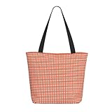 Bolso de mano Vichy naranja para mujer - Bolso de mano ligero y reutilizable de lona con cremallera, bandolera de algodón para bolsas de comestibles, bolsas de compras