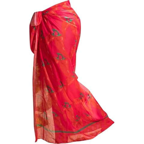 Melissa Linen Long Sarong Wraps for Women, Swimsuit Cover Ups, Long Pareo (55" x 47") for Beach and Pool - Paper Patterned Cover