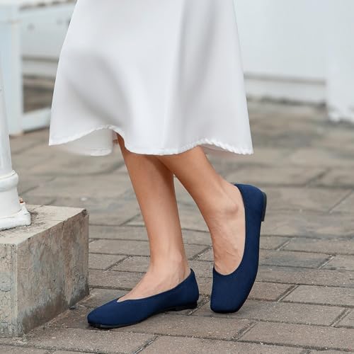 Image of AprCoco Women's Wide Toe Box Flats Square Toe Ballet Shoes Washable Knit Lightweight Slip On Walking Flats for Women Office Casual Dress