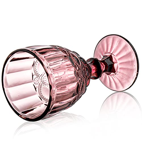 Youeon Set Of 6 Colored Wine Goblets, 10 Oz Wine Glasses Set With Embossed Pattern, Colored Wine Glasses Vintage Glassware For Party, Wedding, Bar, Wine, Juice, Beverage, 3 Colors #TOP5