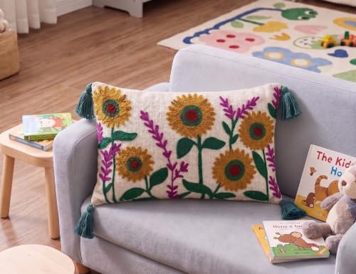 Image of Furnistitchs Boho Rectangle Cushion Cover 12x20 inches | Handmade Decorative Throw Pillow Case | Bohemian Home Decor Sofa Bed Cushion Cover Living Room Bedroom (2, Mustard Floral, 12x20 inches)