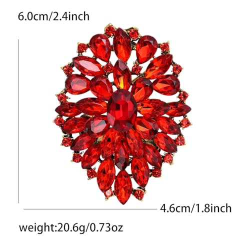 Image of Rhinestone Crystal Oval Brooch Premium Large Flower Brooch Blue /Red /Green /Gold /Silver /Purple Crystal Geometric Broochs Sparkling Lapel Pin Elegant Wedding Bridesmaid Dress Broachs Pin for Women