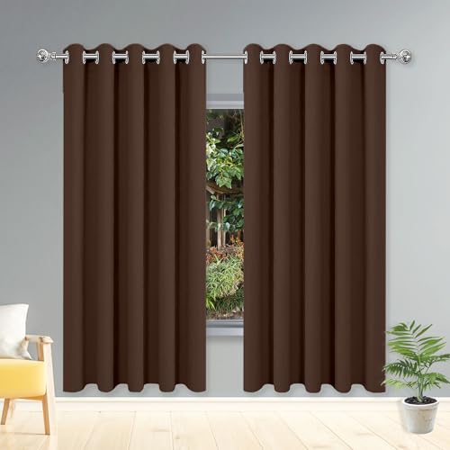 一級遮光カーテン 260 x 340 cm カーテン1枚セット防音遮光目隠し無地おしゃれ洗える寝室玄関キッチリビグ, 茶色