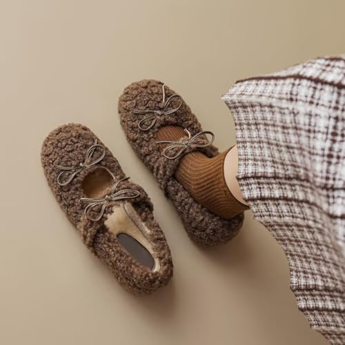 Women Winter Furry Mary Jane Shoes Warm Artificial Lamb Wool Flats Ankle Strap Ladies Indoor and Outdoor Dress Office Bedroom Casual Shoes4