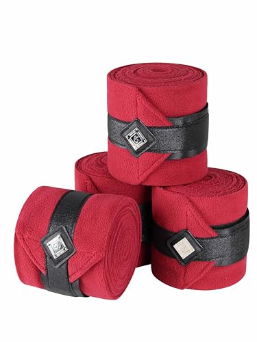 GemRebel 4/Pack Polo Wraps for Horses Soft Breathable Fleece Polo Bandages Horse Leg Wraps w/Bling for Stable Use, Training -Red L