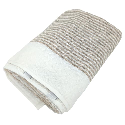 Linnea Serviette de Toilette 50x100 cm Pur Coton Collection Horizon Rayures Beige