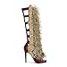 XEYANFYS Open Toe Knee High Heeled Sandals with Faux Fur Hollow High Heel Sandals Back Zipper Stiletto Heels