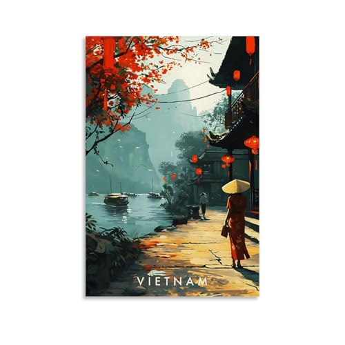 ouweri Vietnam, Vintage-Reiseposter, Wandkunst, Schlafzimmer, Heimdekoration, hängendes Bild, Leinwandbild, 40 x 60 cm