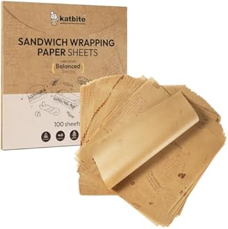 Katbite 100Pcs 12 In Food Wrapping Paper, New Pattern Heavy duty Deli Paper, Greaseproof & Non-stick Parchment Paper, Pre-cut Unbleached Parchment Paper is Perfect for Wrap Bread, Burger and Sandwich