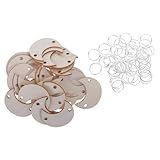 SMASOLO 80 Piezas Rodajas de Madera sin Terminar con Anillos de Metal, 30 Mm Luna Pre-perforada para Manualidades Diy, Decoración de Fiestas, Tableros Calendario y Proyectos Artesanía