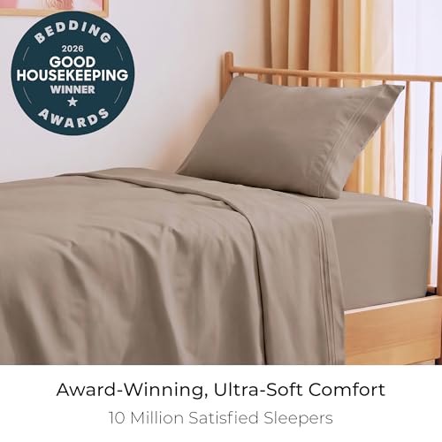 Image of Mellanni Twin Sheets Set - 3 PC Iconic Collection Bedding | Hotel Luxury, Extra Soft, Cooling Bed Sheets - Wrinkle, Fade, Stain Resistant (Twin, Tan)