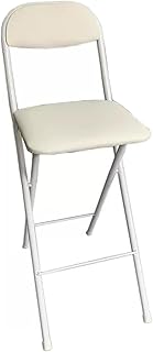 Taburete de bar plegable con respaldo y reposapiés, silla acolchada de 70 cm de alto para cocina, oficina, dormitorio, habitación, color blanco, solución de asiento plegable portátil