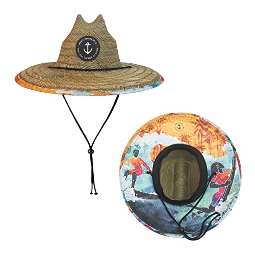 Chapéu de Palha Premium Surf Masculino Feminino Surf de Praia Saída Sol Verão Primavera Unissex Pierside Bambu Natural Piscina Aba Larga Estampado Redondo na Moda Casual Pescador Esportivo Roça Trilha