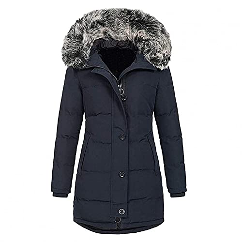 Manteau d'hiver matelassé grande taille pour femme bleu marine avec capuche 4XL