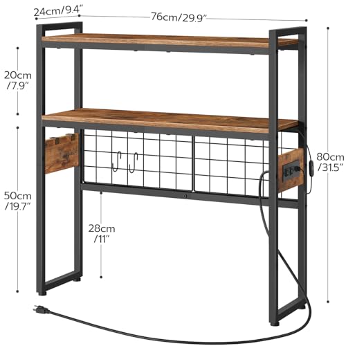 HOOBRO Desktop Bookcase, 2-Tier Office Desktop Organizer, 29.9" Wooden Office Storage Rack with Outlets, Display Shelf Rack with Light Strip, Desk Hutch for Office, Rustic Brown BF11UDSJ01 - Image 3