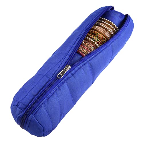 Image of Kuber Industries Single Rod Bangle Box | Polyester Watch Organizer for Small Jewellery | Travelling Bracelets Organizer with Zipper | Blue