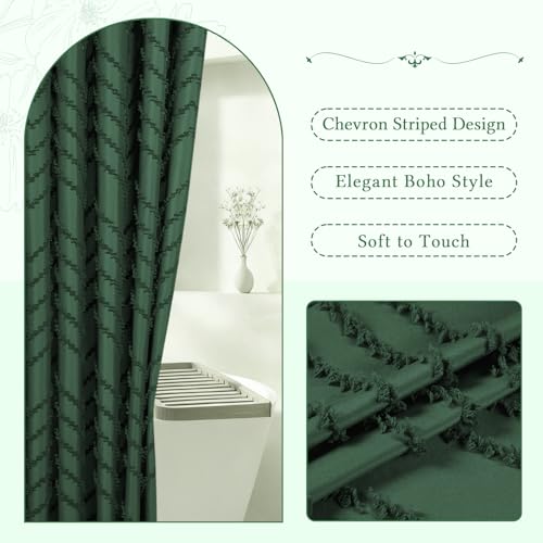 Dark Green Boho Farmhouse Shower Curtain Fabric for Bathroom-Hotel Spa Grade, Textured Polyester Waterproof Cloth Curtains-Includes 12 Double-Sided Hooks, 72x72 Inches by Aovfy - Image 4